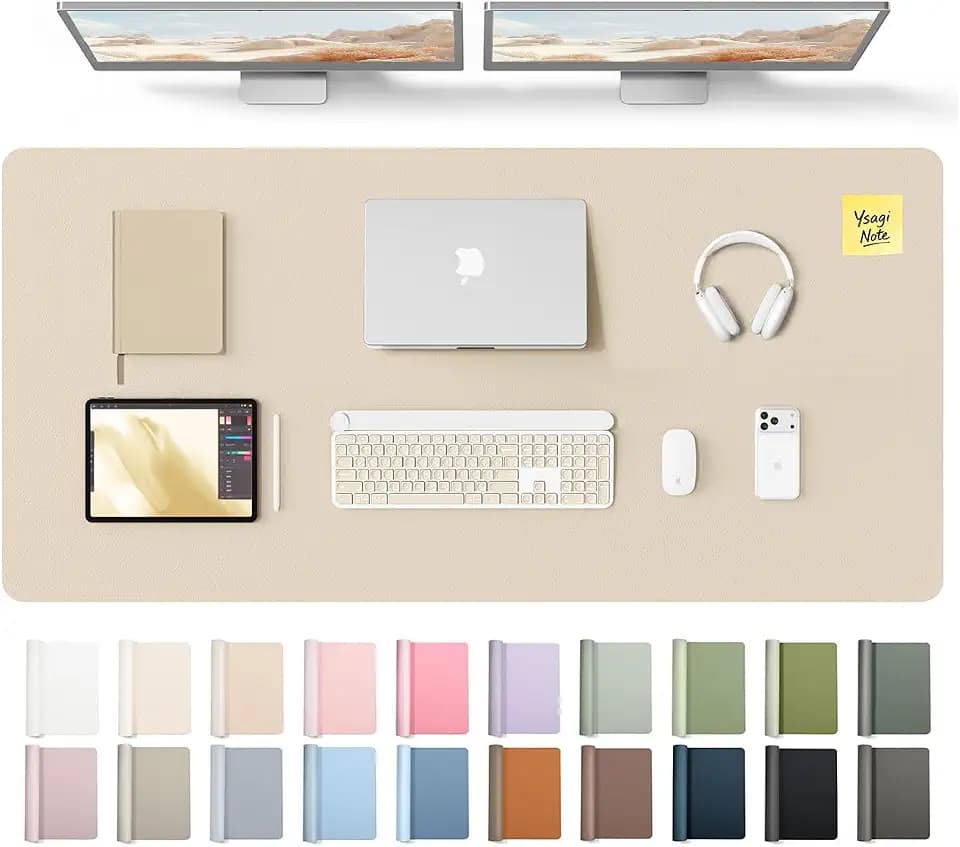 YSAGi Leather Desk Pad Protector, Office Desk Mat, Large Mouse Pad, Non-Slip PU Leather Desk Blotter, Laptop Desk Pad, Waterproof Desk Writing Pad for Office and Home (Eggshell, 55" x 24")