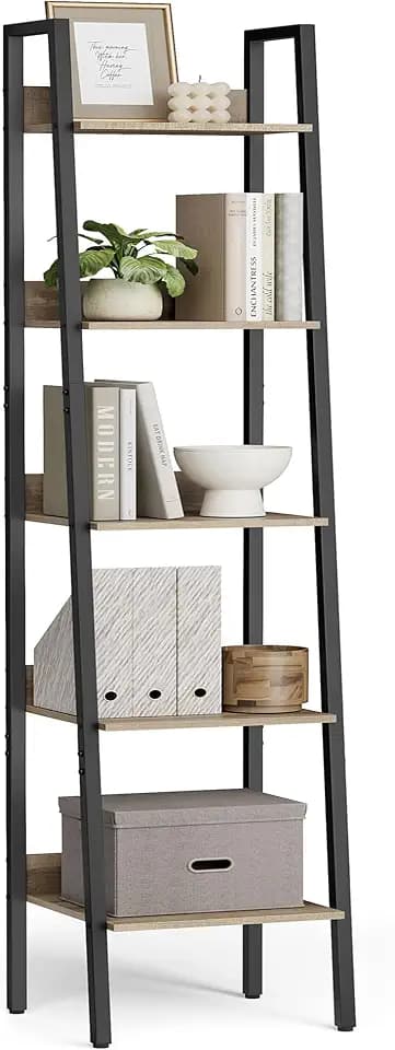 VASAGLE Bookshelf, 5-Tier Narrow Bookcase, Ladder Shelf