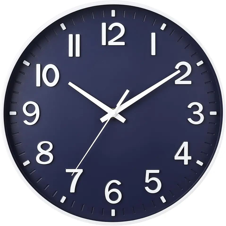 HZDHCLH 8 Inch Wall Clock Battery Operated Silent Non Ticking Navy Modern