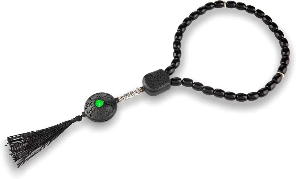 Digital Interactive Prayer Beads, Electronic Islamic Educational Misbaha with Touch Response, 33 Beads (Black and Green)