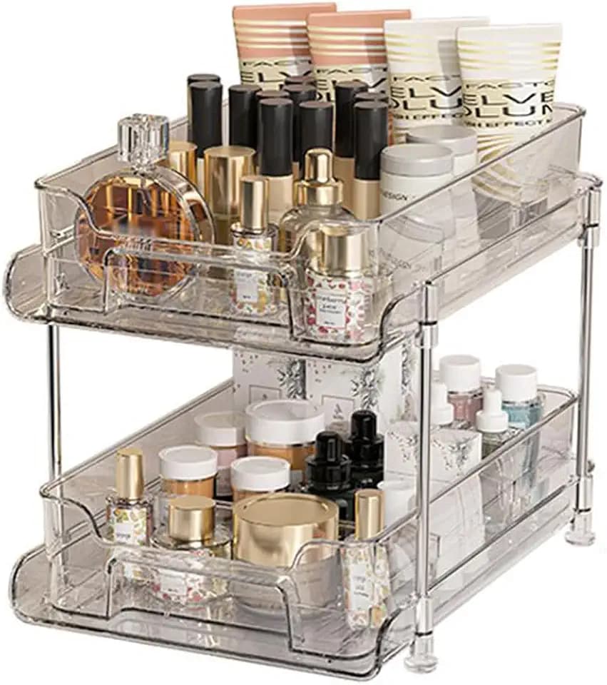 Clear Bathroom Organizer With Dividers Bathroom Storage Organizer With Dividers, Pull Out Counter Organizer, Clear Under Sink Organizers for Kitchen Pantry Cabinet