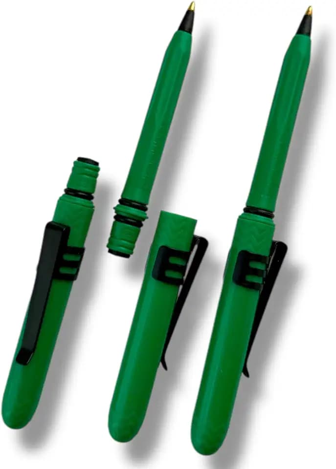 The USA Made Pocket Pen – 3 Pack with metal clips – compact, affordable, lightweight, EDC black ink ballpoint pen – mini pen that is waterproof and floats – carries small, writes big (Green)