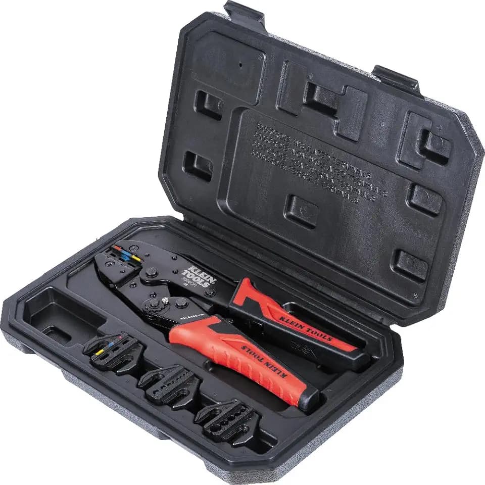 Klein Tools 3000CRKIT Ratchet Crimping Tool Set, 4 Interchangeable Dies for Heat Shrink, Insulated & Ferrule Connectors, Black/Orange