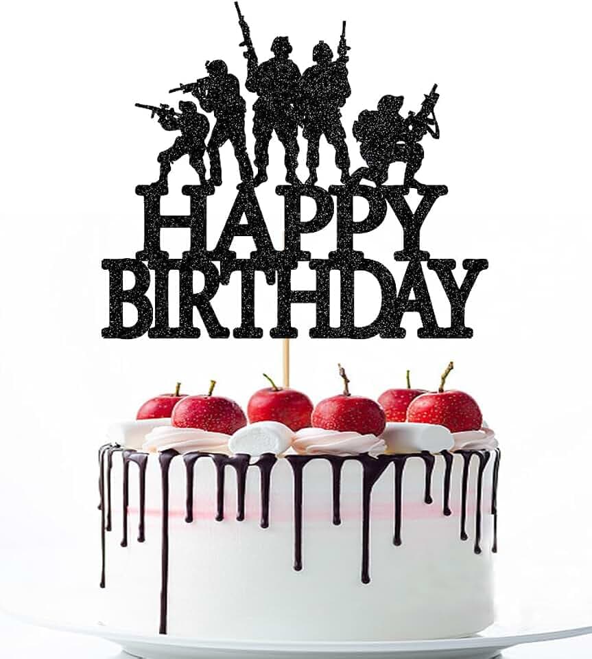 Glitter Happy Birthday Cake Topper,Soldier Military Theme Decor