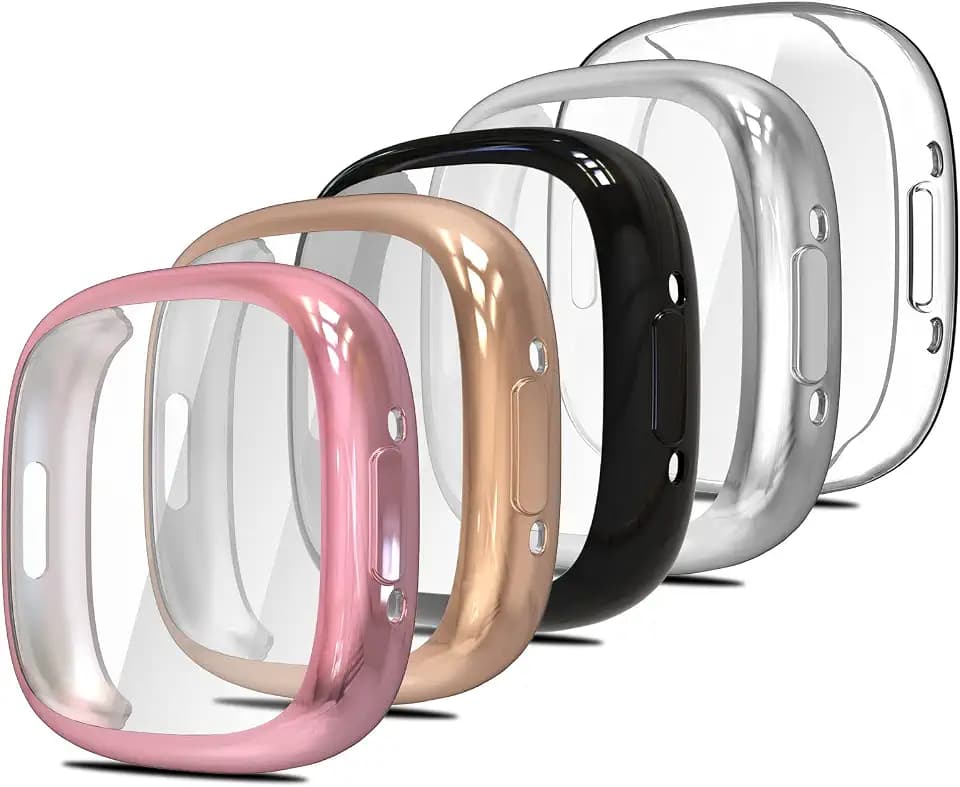 Simpeak 5-Stück Schutzhülle kompatibel für Fitbit Versa 4 / Sense 2, TPU Hülle, Leicht Weiche Silikon Case, Ultradünne Schutz Zubehör, Kratzfest Gehäuse