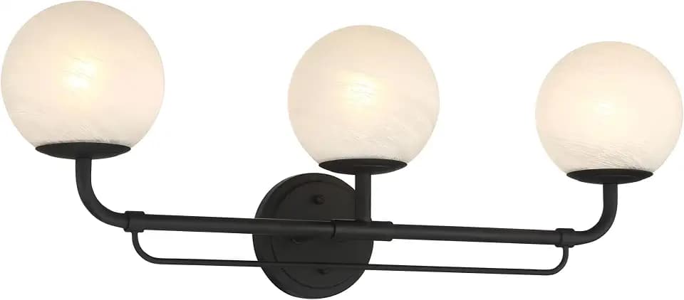 Minka Lavery 3793-899 Whitehall 3 Light 28" Wide Bathroom Vanity Light - Dark Matte Black with Etched Alabaster Glass