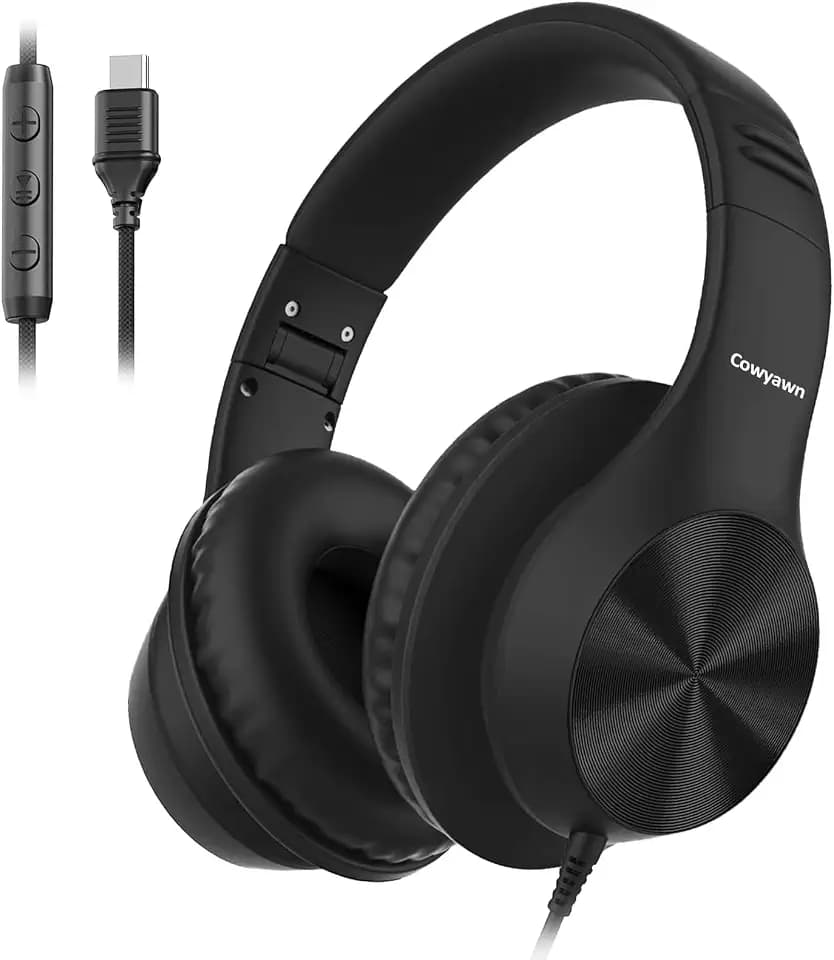Cowyawn USB-C-Kopfhörer kabelgebunden, Over-Ear-Kopfhörer mit Mikrofon, HD-Stereo-Sound, Lautstärkeregler, Faltbare,leichte Kopfhörer für Erwachsene/Teenager/Laptop/Computer/Reisen