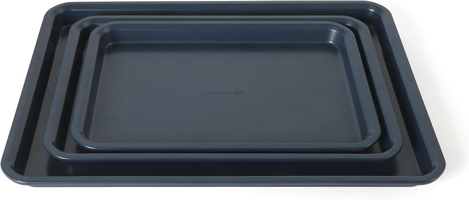 Calphalon Legacy 3-Piece Cookie Sheet Set, Cookie Baking Sheet, Metal Baking Sheet, 3 Pieces Nonstick Baking Sheets 18 15 13 Inch, Navy Blue, PFOA-Free for Even Baking, Oven Safe for Baking