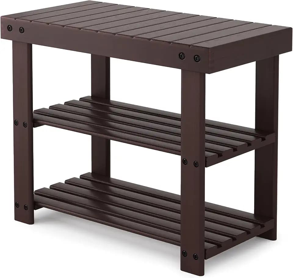 Sweetcrispy 3-Tier Shoe Rack Bench for Entryway, 19 Inches, Brown