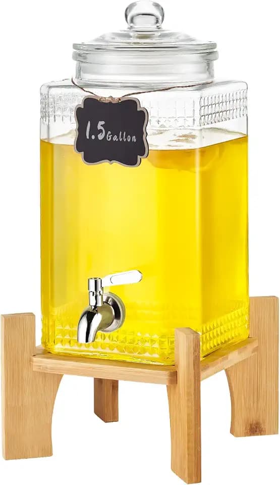 VEVOR Beverage Dispenser, 1.5 Gallon Drink Dispensers for Parties, Glass Juice Dispenser with Stand, Stainless Steel Spigot, Iced Tea Lemonade Juice Water Dispenser, for Restaurants, Hotels, Parties