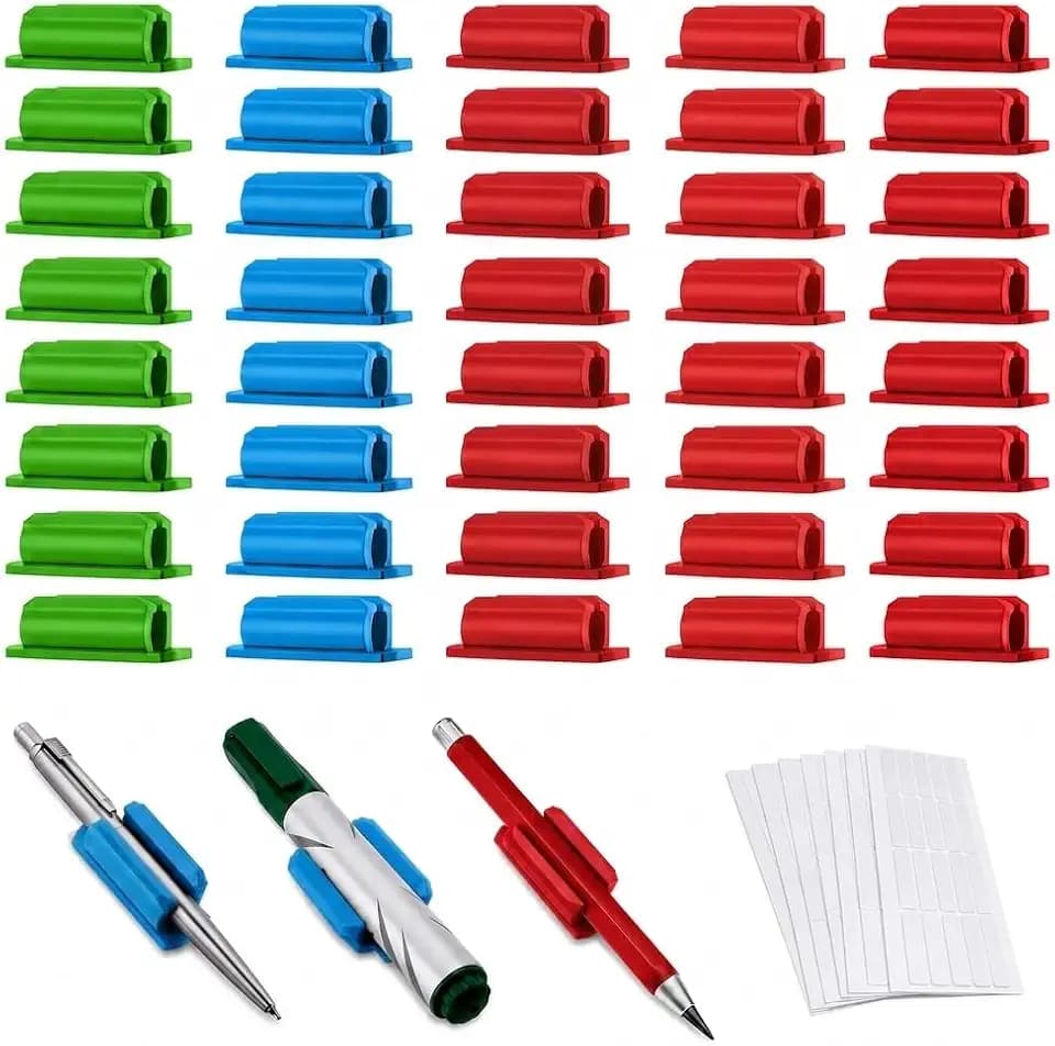 40 Pcs Adhesive Pencil Holders Pen Marker Organizer for Desk (3 Colors)
