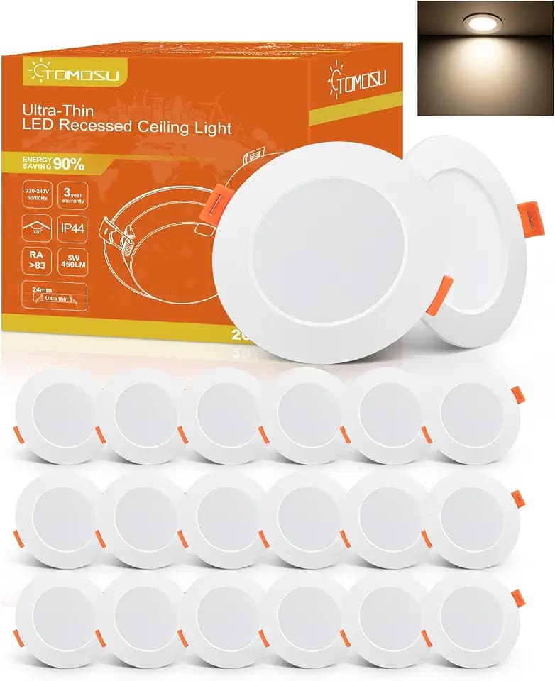 Tomosu 20er LED Einbaustrahler 230V 5W, 75-90mm Lochmaß, Neutralweiß 4000K