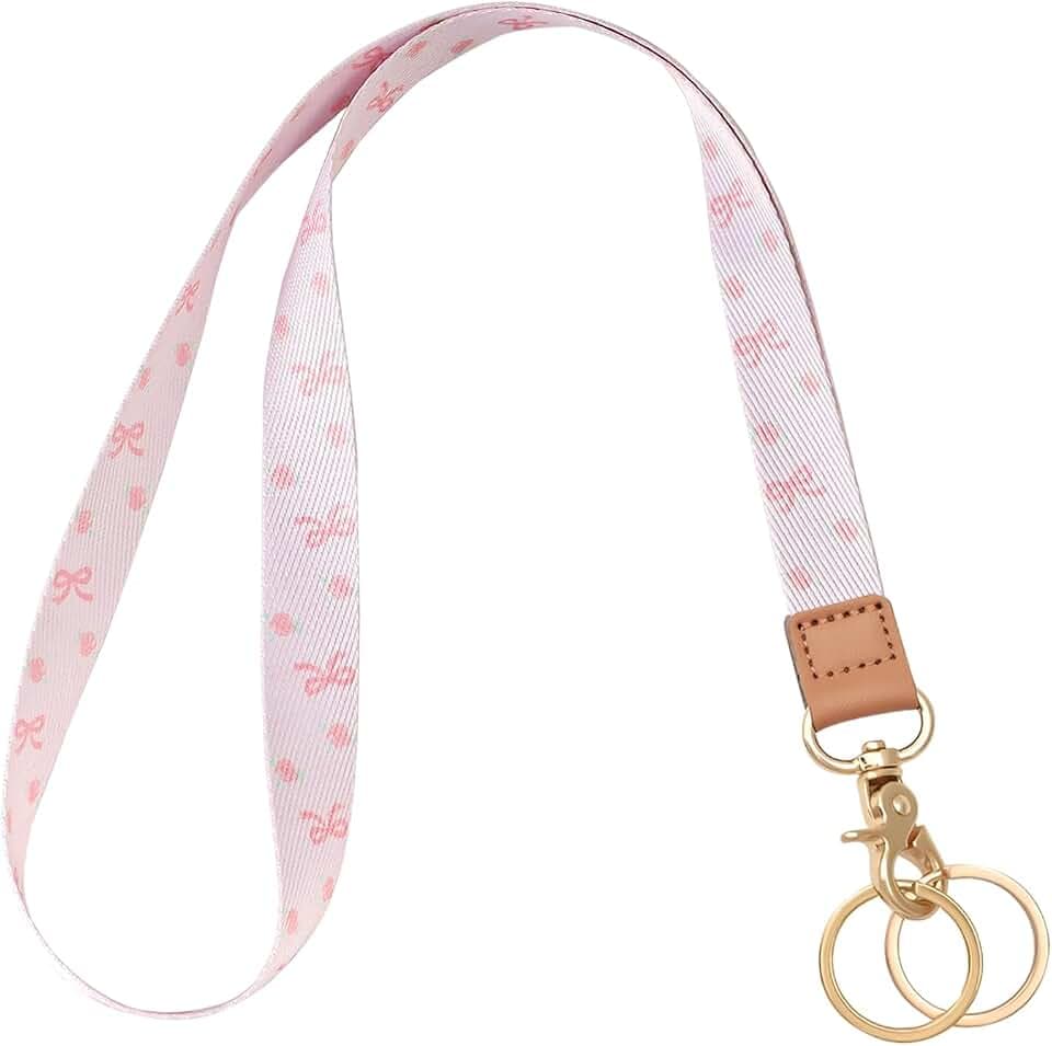 Lanyards for ID Badges, Neck Lanyards for Keys with Metal Hook, Cute Keychain Lanyard for Women, Bow Flower
