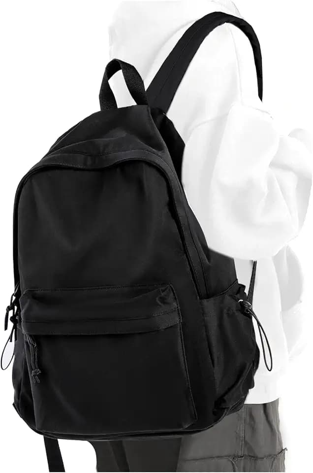 Black School Backpack for Girls Women Waterproof High School Book Bag Cute Backpack for Men Teens Boys, Lightweight Simple Middle School Back Pack Daypack