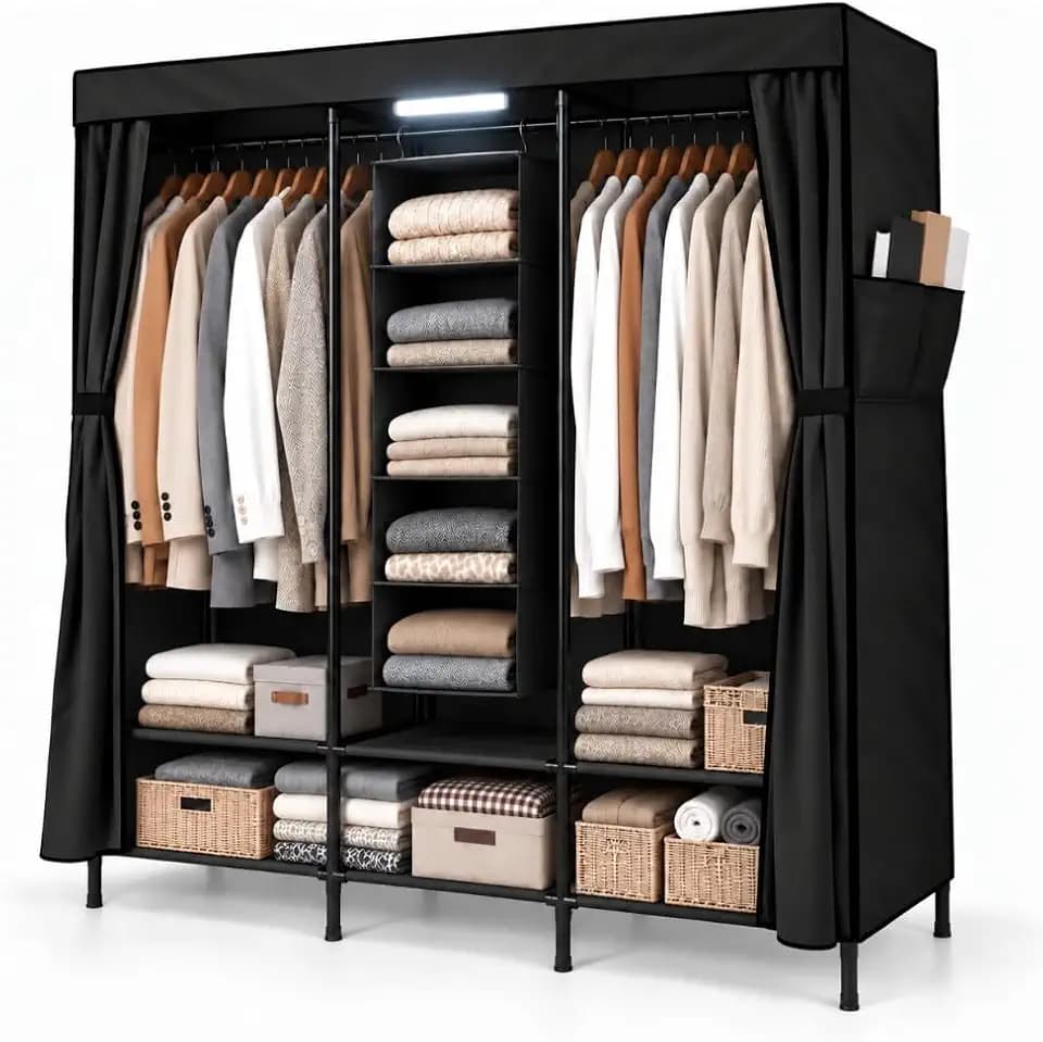 Portable Closet Wardrobe for Bedroom with Clothes Hanging Sections