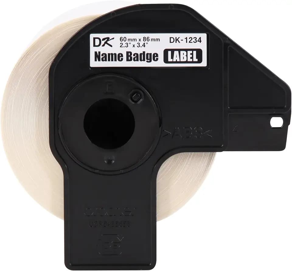 Brother Genuine DK-12343PK Die-Cut Name Badge Paper Labels, 2.3 in x 3.4 in (60 mm x 86 mm) Adhesive Name Badge White Paper Labels, 260 Labels per Roll, (3) Rolls per Box
