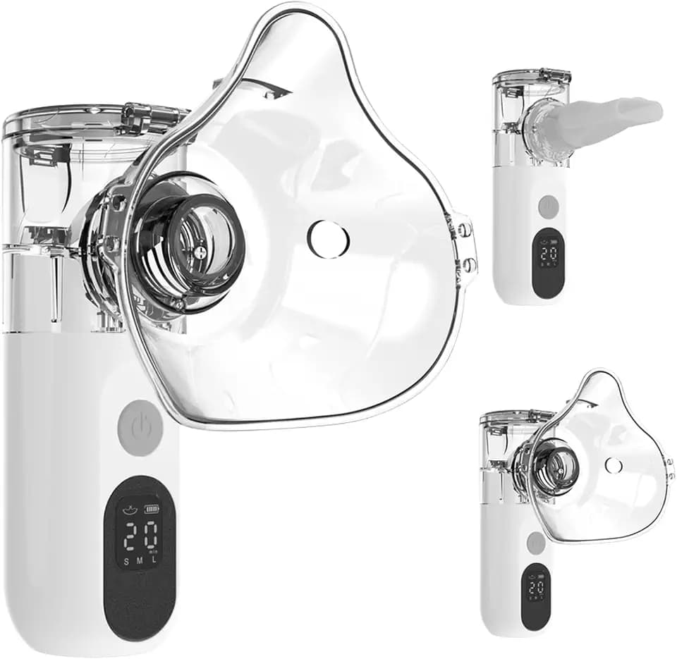 Tragbarer Mesh Vernebler mit Display und Fernbedienung 3 Stufen Akku USB Wiederaufladbar Feiner Spruehnebel 16ml Becher fuer Unterwegs Zuhause