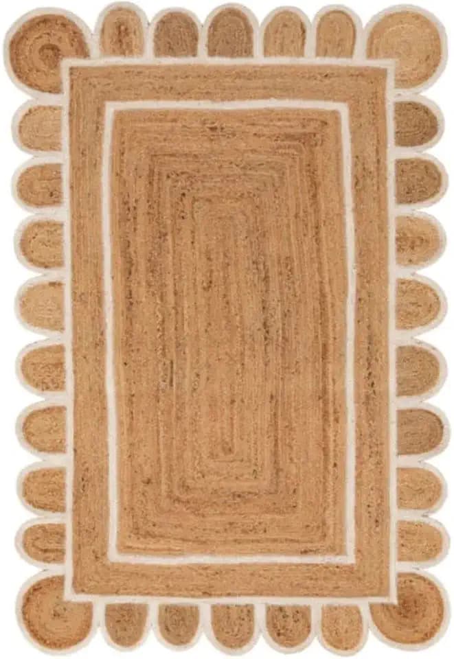 Scallop Pattern Jute Bohemian Area Rug (Off White, 2'x3')
