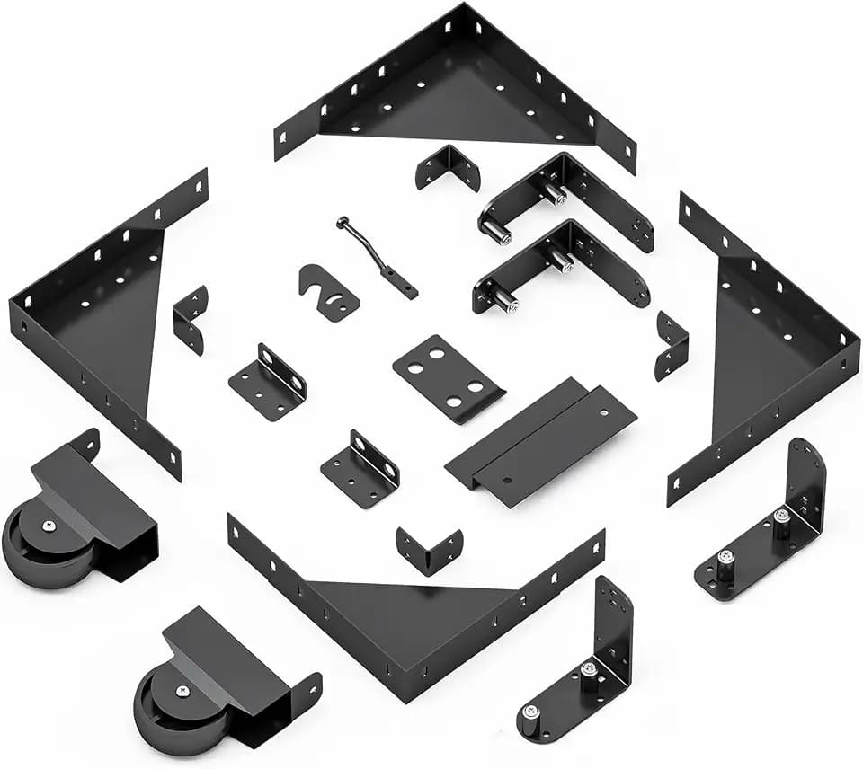 Sliding Gate Hardware Kit, Heavy Duty Fence Gate Kit with Roll Wheels, Universal Fit for 1" to 2" Thick Wood Fence Gates, Anti-Sag Corner Frame Brackets, Smooth Rolling, Easy DIY Installation