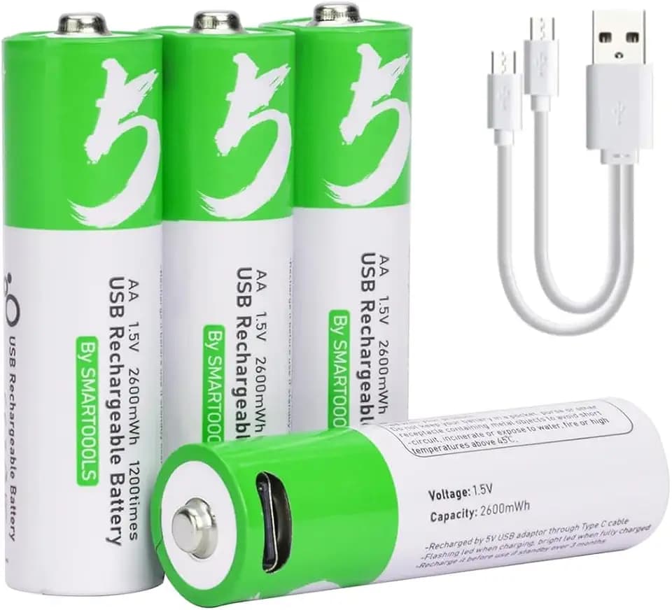 4 Stück Wiederaufladbare AA-Batterien Lang anhaltende, Typ C 1.5V 2600mWh AA Batterien Lithium Akku Li-ion Akku mit 2-in-1-USB-C-Ladekabel