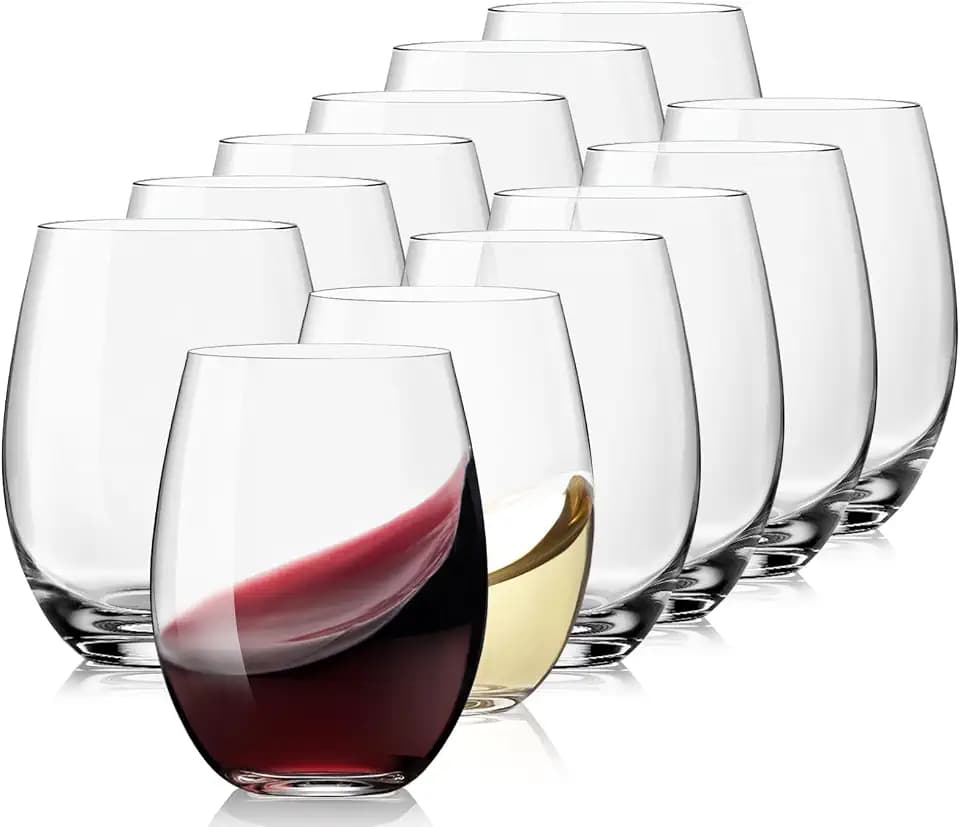 OJA Wine Glasses Set, Crystal Stemless Red Wine Glass, Set of 12, 15 oz
