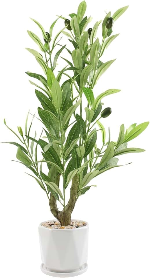 22" Artificial Olive Tree with Ceramic Pot, Faux Green Potted Plants Indoor Fake Greenery Olive Branches Stems in Pot for Tabletop Desk Office Kitchen Living Room Bedroom Bathroom Home Decor