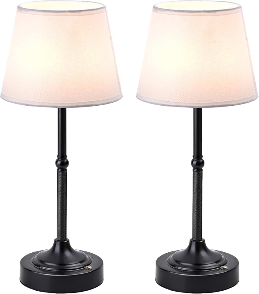 LUTEC 2 Pack Cordless Table Lamp, Battery Operated Lamp with 3 Color Temps and Stepless Dimming, 5200mAh Portable Rechargeable Table Lamp for Restaurant/Bedroom/Bars/Outdoor (Black)