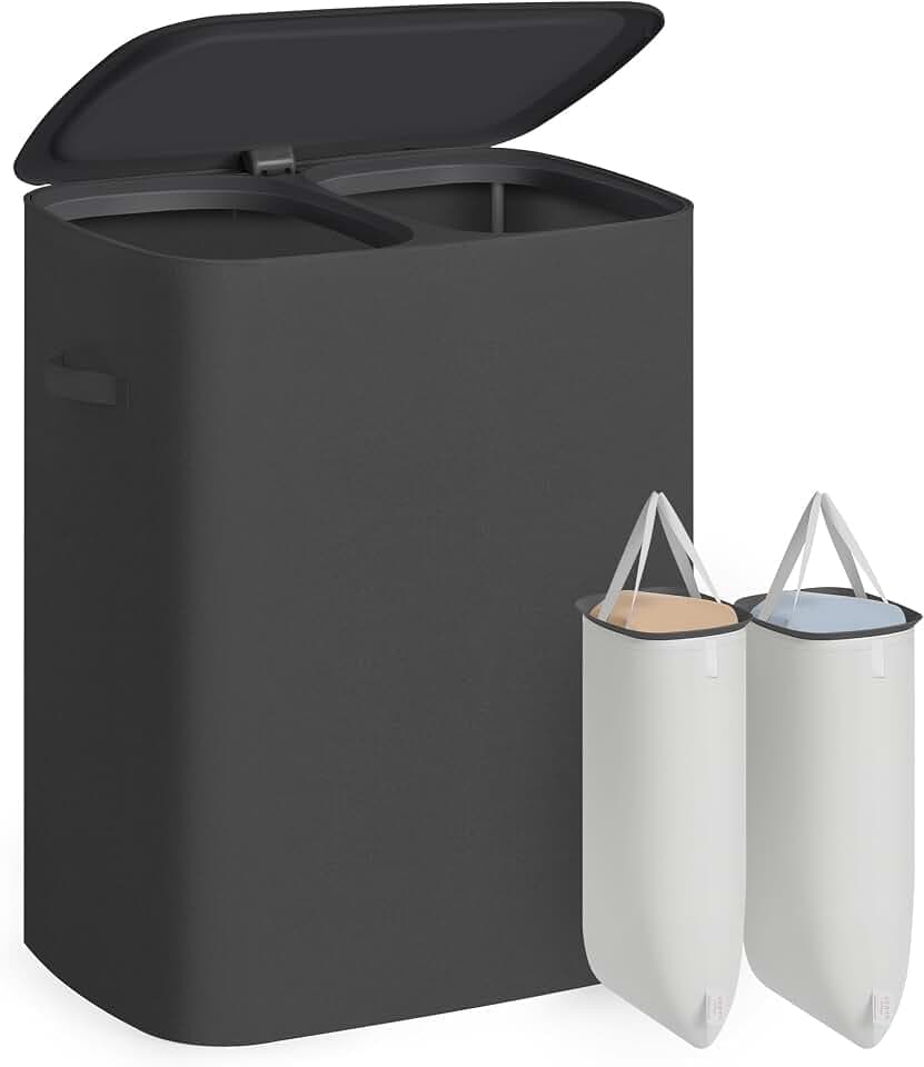 SONGMICS Laundry Hamper with Lid, 160L Double Laundry Basket, Steel Frame