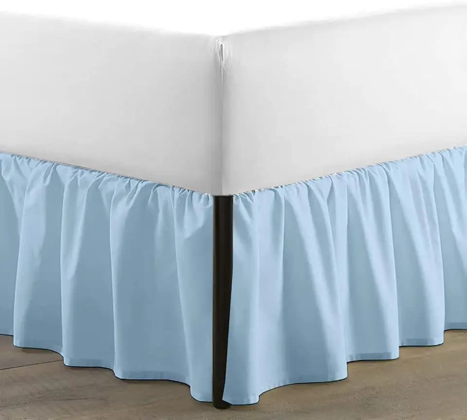 SKY BEDDINGS Full Ruffled Bed Skirt, Split Corners, 16" Drop, Light Blue