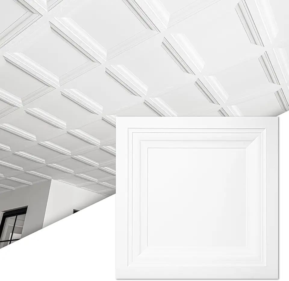 Art3d 24-Pack PVC Waterproof Drop Ceiling Tiles, 2 x 2 ft, Square, White