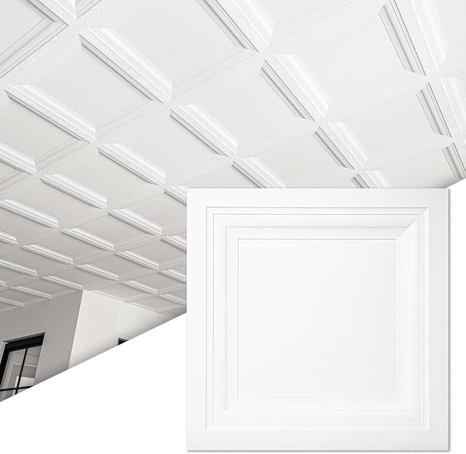 Art3d 12-Pack PVC Waterproof Drop Ceiling Tiles, 2 x 2 ft, Square, White