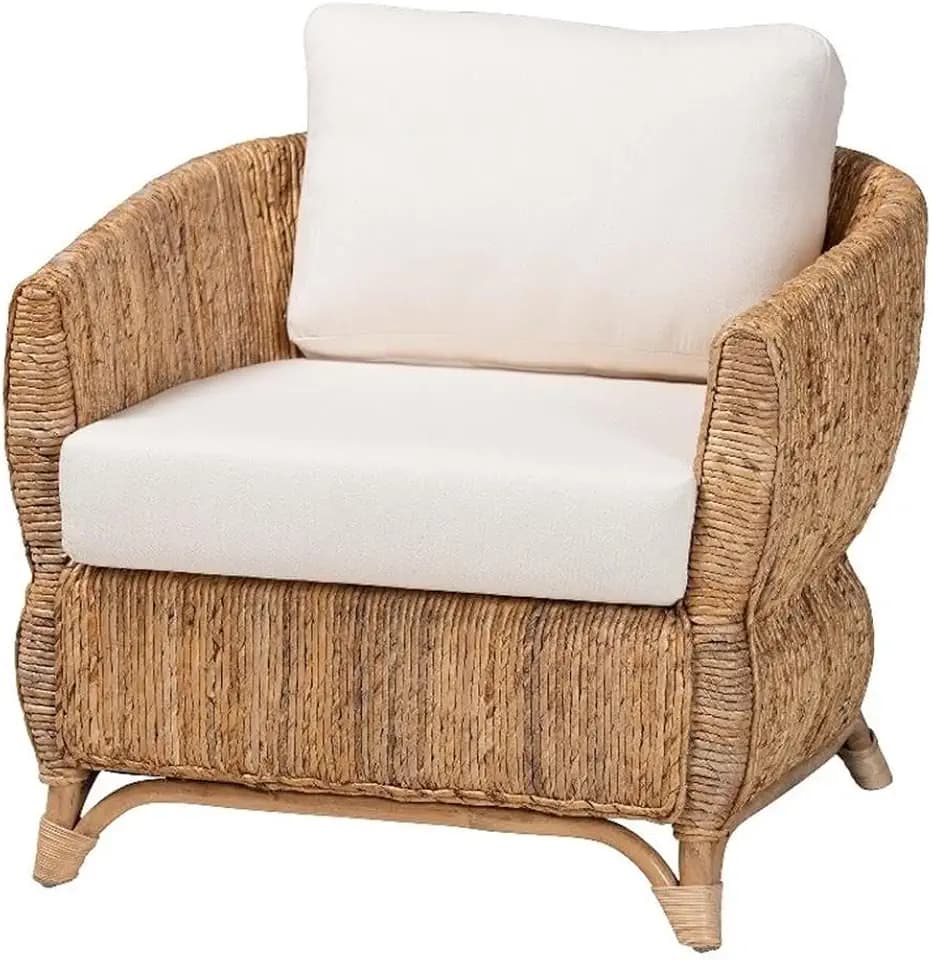bali & pari Roma Rattan and Seagrass Armchair with Cushions
