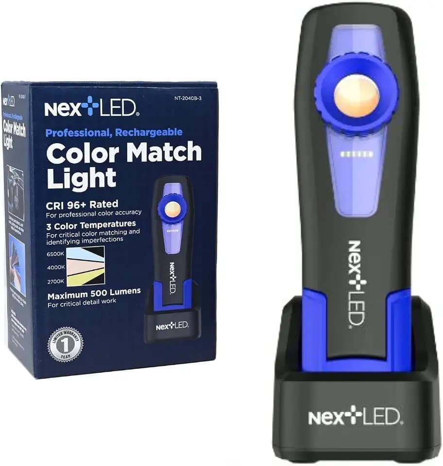 NextLED NT-2040B-3 Handheld Color Matching Auto Detailing Light, 500 Lumen, CRI 97, 3 Color Temperature, 2700/4000/6500K, Car Detailing Light, Paint Correction Light, Detailing Work Light for Swirls