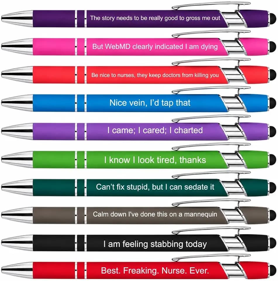 10PC Funny Registered Nurse Pens Ballpoint Pen Bulk Gifts Set RN CNA Nursing Nurses Healthcare Practitioner Medical Work Office Supplies Fun Sarcastic Cute Appreciation Gift For Women Men Adult