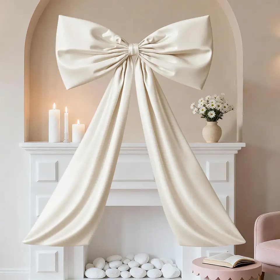 Beige Large Bow Decor Big Bow for Room, Coquette Giant Ribbon Tie for Birthday Party Backdrop Wall Decor, Bows Decor for Room Wedding Baby Shower Decorations (Beige, 24 x 36 Inches)
