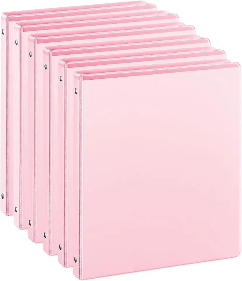 SUIN 1/2-Inch 3 Ring Binders with 2 Interior Pockets, Basic 0.5'' Binders Holds 100 Sheets Letter Size, Office School Home, 6 Pack
