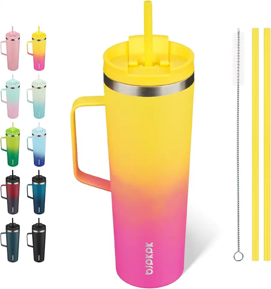 BJPKPK 30oz Insulated Tumbler with Handle, Lid & Straw, Stainless Steel
