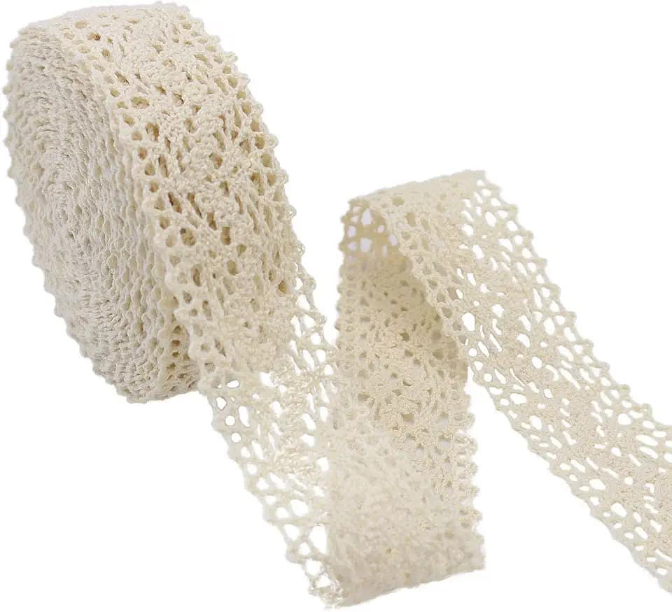Beige Lace Ribbon 12 Yards Cotton Sewing Lace Trim Crochet for Crafts, Gift Package Wrapping, Bridal Wedding Decoration, Scrapbooking Supplies