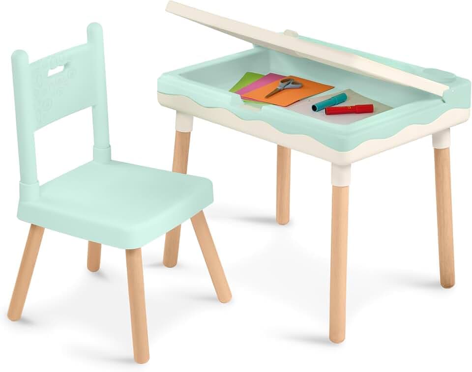 B. toys Kids Desk & Chair Set, Little Desk & Chair Duo, Mint, Furniture
