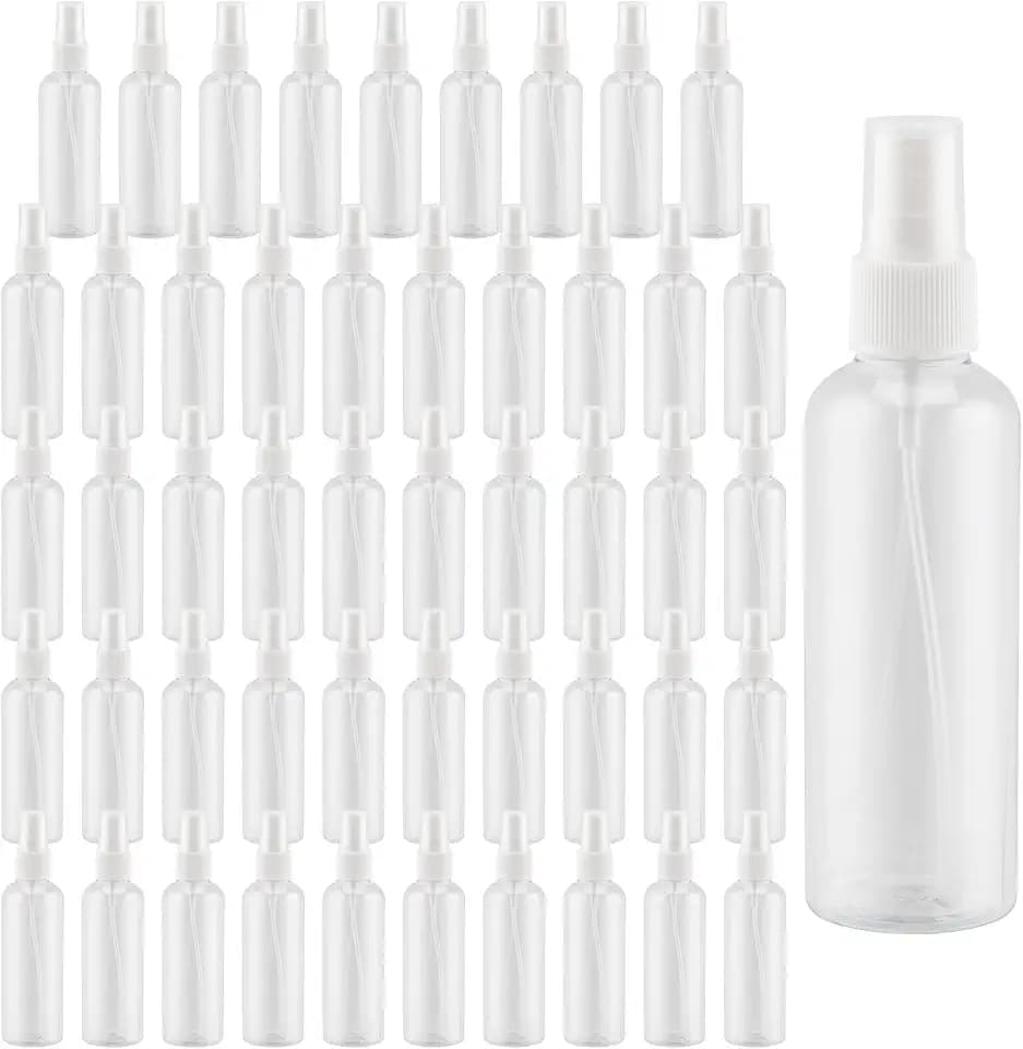 50 PCS 2oz Clear Fine Small Spray Bottle, Empty Travel Atomiser Bottles, Spray Bottle Mini Mist Sprayer, Plastic Refillable Spray Containers with Caps for Hair Spray, Perfumes(60 ml)
