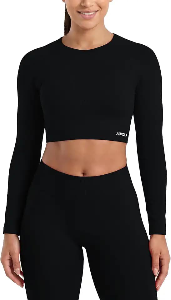 AUROLA Serpent Women's Seamless Long Sleeve Crop Top Workout Shirts