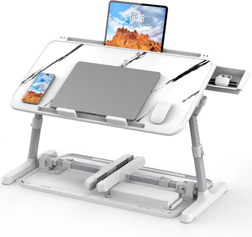 HETTHI Bed Laptop Table Adjustable Foldable Laptop Stand 22.04×12in Marble
