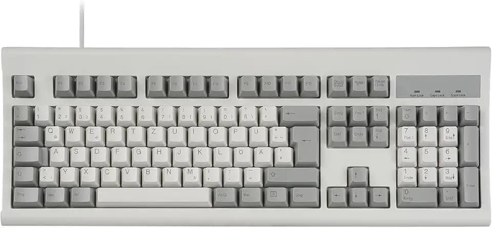 Perixx PERIBOARD-106M, USB-Kabelgebundene Tastatur in Vollformat mit ergonomischen Design, Retro/Vintage Design, grau/weiß