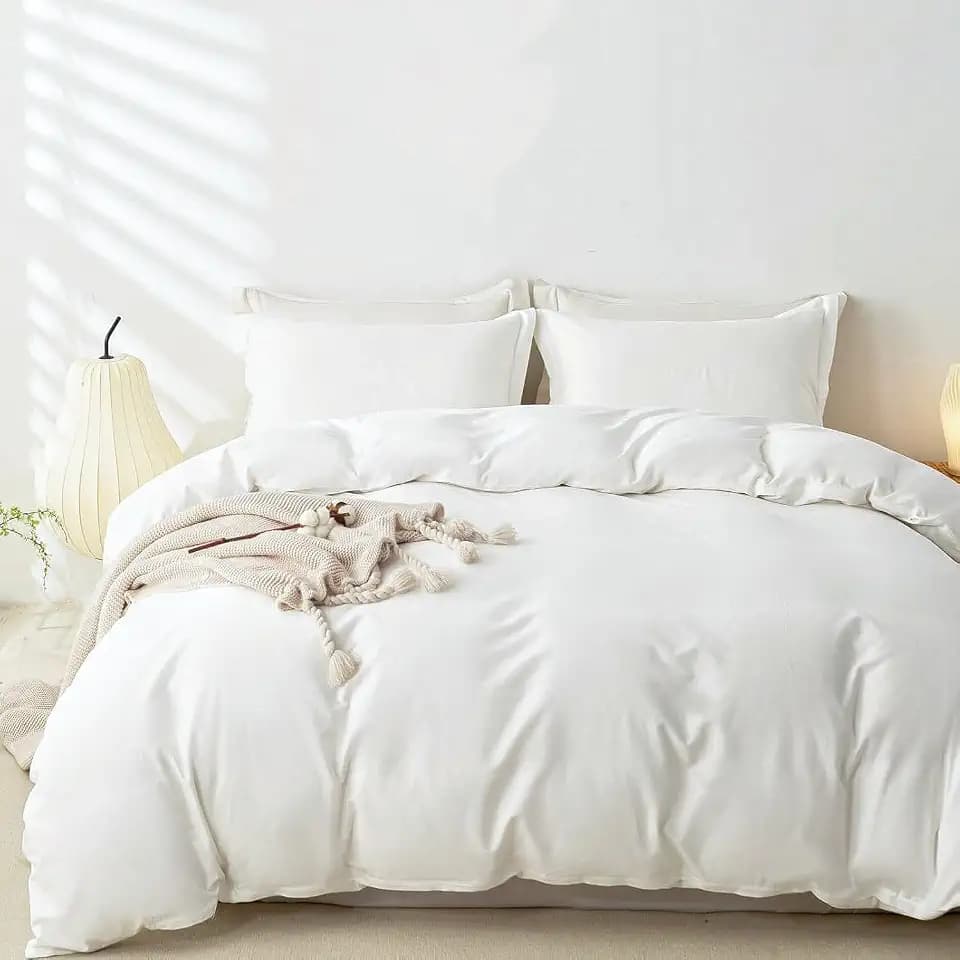 OAITE Duvet Cover Set 100% Washed Cotton Solid 3pcs