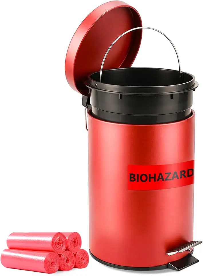 Geiserailie 1 Set 1.32 Gallon Metal Biohazard Trash Can, Foot-Operated Lid