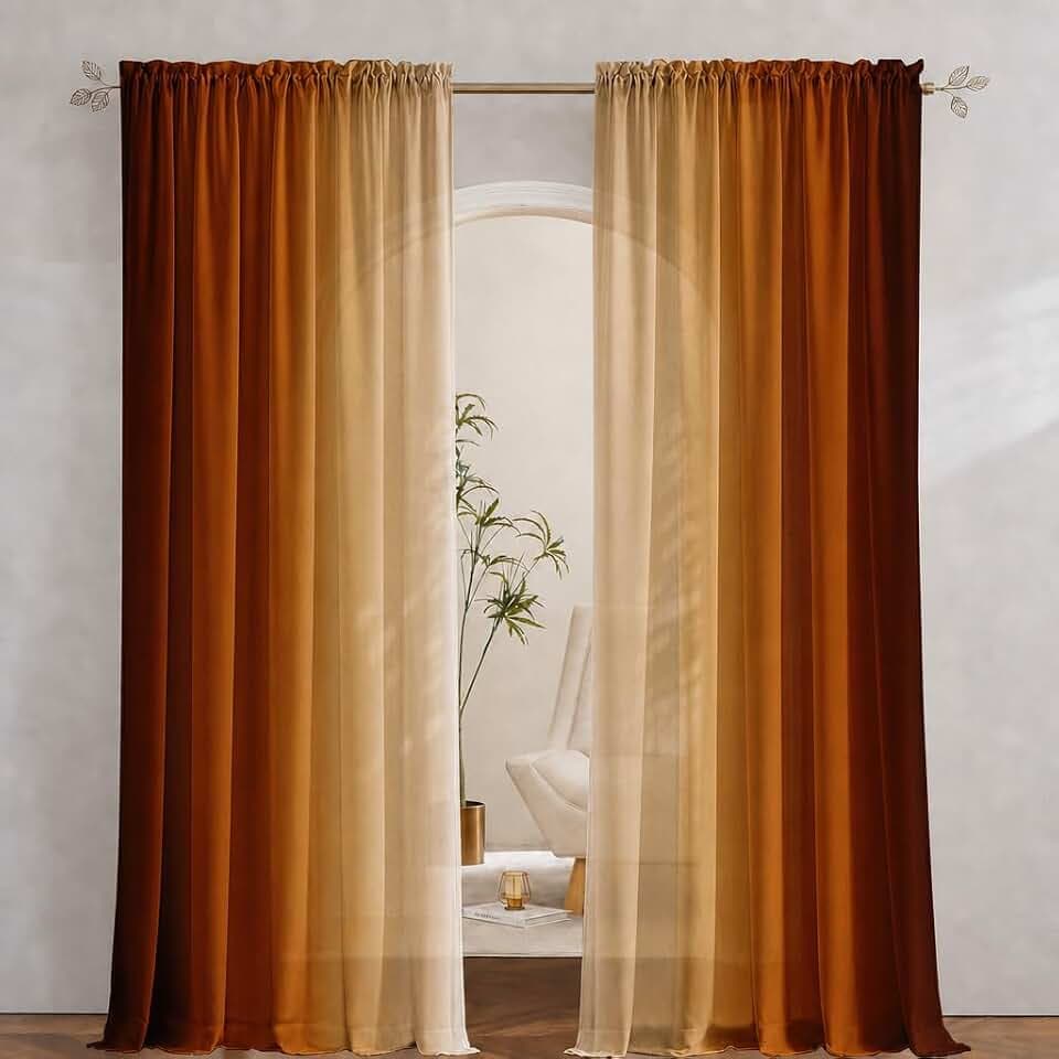 Abstract Orange Curtains for Living Room 84 inch Length 2 Panels Set, Burnt Orange Light Filtering Curtains for Bedroom,Vintage Ombre Curtain Dark Orange Kitchen Curtain Terracotta Window Drapes
