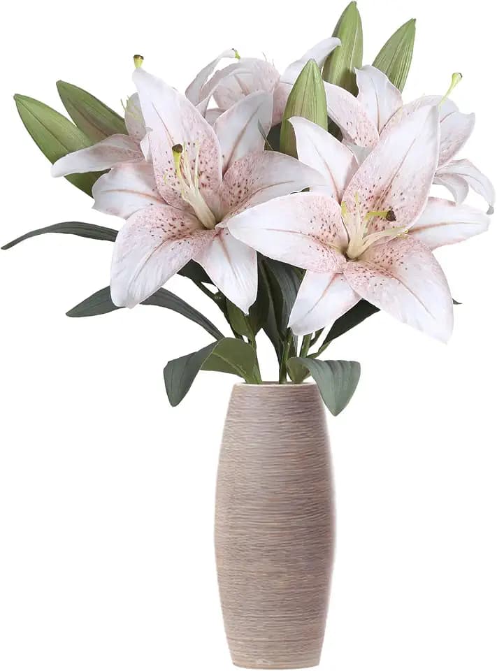 IPOPU White Artificial Lily Flowers 5PCS Vintage Lily Flowers Silk Flowers for Home Decor Indoor Tiger Lily Flowers White Flowers Floral Arrangement Wedding Party Decor Home Decor