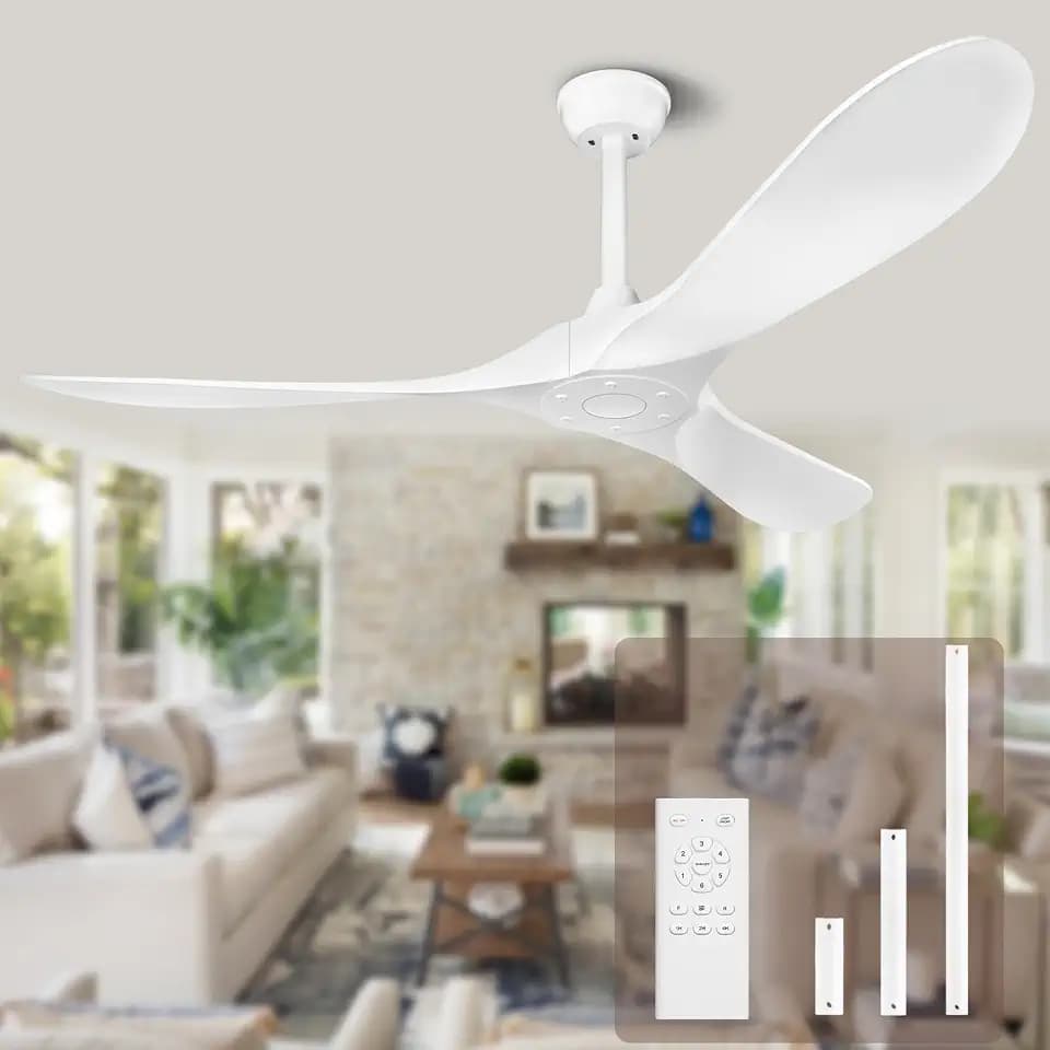 KASASS Ceiling Fan No Light with Remote Control 52inch Outdoor Ceiling Fan without Lights Indoor, 3 Blades Reversible DC Motor Modern Ceiling Fans for Patio, Bedroom, Living Room, Porch (White)