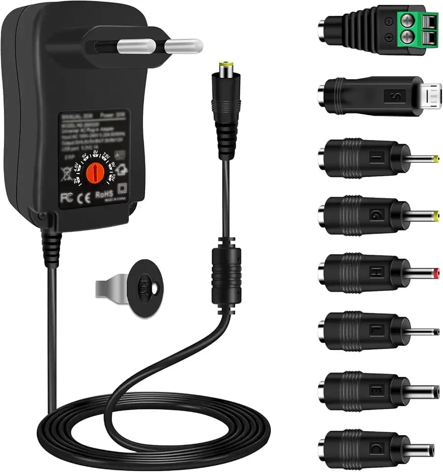 Universal Netzteil,Cshare 30W AC auf DC 12V 9V 7.5V 6V 5V 4.5V 3V 1A 2A Multi-Voltage Adapter,mit 5V 2.1A USB Port und 8 DC Steckern für LED-Streifen Router CCTV-Kameras TV Box WLAN-Router,2000mA max