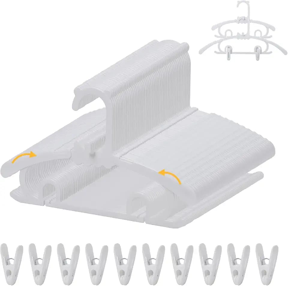 50 Pack Baby Hangers with 16 Clips 11-15 Inch Adjustable Kid Hanger White